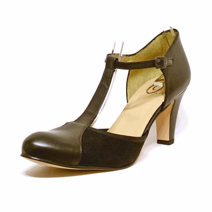 sandales femme grande taille du 40 au 48, cuir lisse noir, talon de 7 à 8 cm, mode habillee, toutes saisons