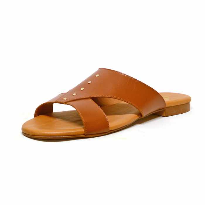 mules femme grande taille du 40 au 48, cuir lisse marron, talon de 0,5 à 2 cm, sandales plates detente, toutes saisons