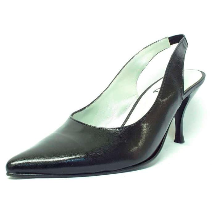 sandales femme grande taille du 40 au 48, cuir lisse noir, talon de 7 à 8 cm, bout pointu escarpin talon haut, printemps