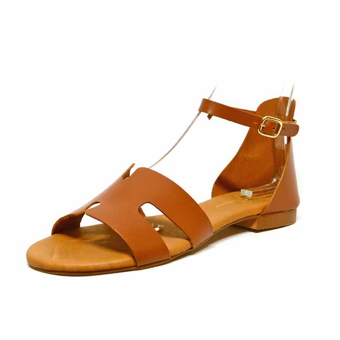 sandalettes femme grande taille du 40 au 48, cuir lisse marron, talon de 0,5 à 2 cm, plates souples detente, chaussures pour l&#039;été