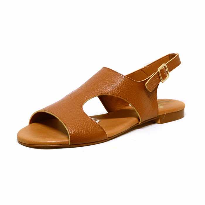 sandalettes femme grande taille du 40 au 48, cuir grainé marron, talon de 0,5 à 2 cm, plates souples detente, chaussures pour l&#039;été