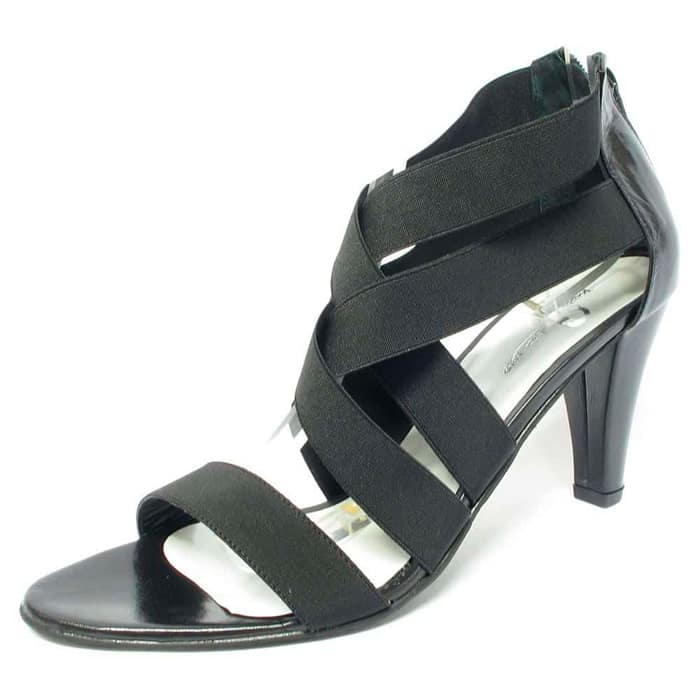 sandales femme grande taille du 40 au 48, cuir lisse noir, talon de 7 à 8 cm, sandales talons hauts fantaisie, printemps